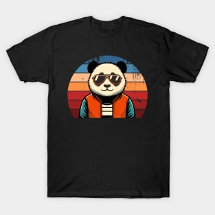 Retro Panda in Sunglasses BBQ Pool Party Funny Panda T-Shirt